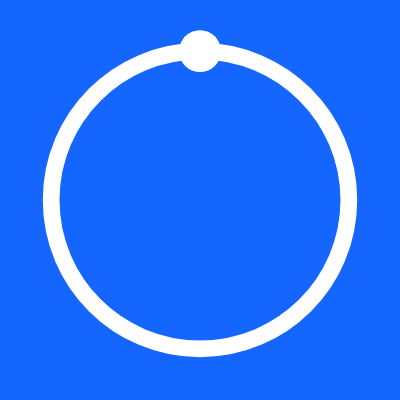 A minimalist white circular ring icon inside a blue square tile.
